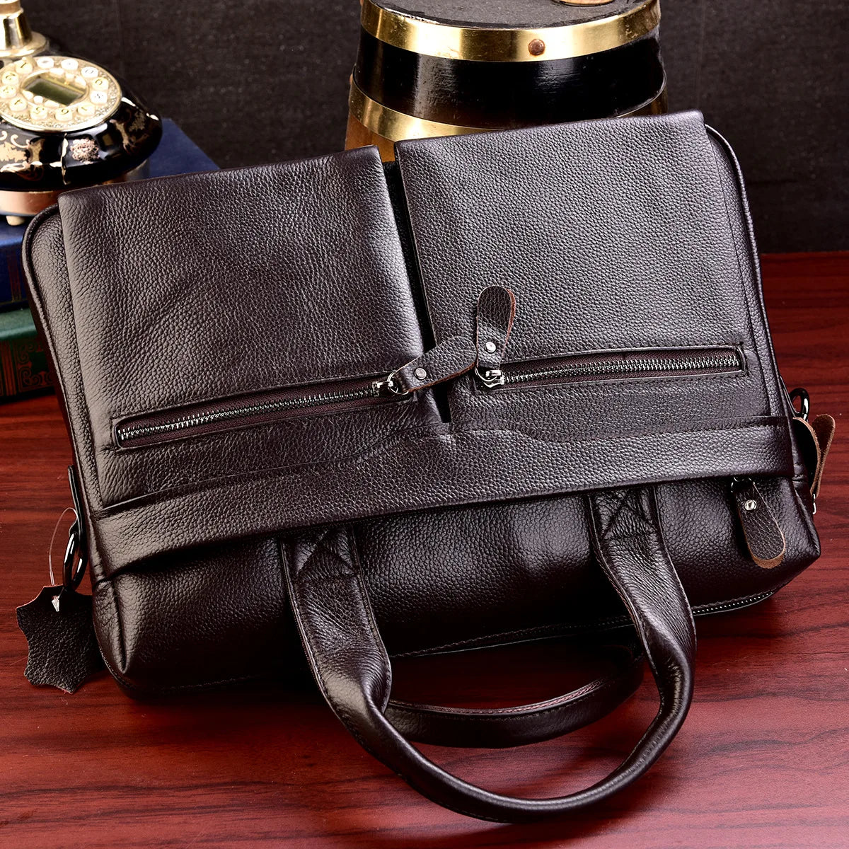 Genuine Cowhide Leather Briefcase – Laptop & Messenger Bag