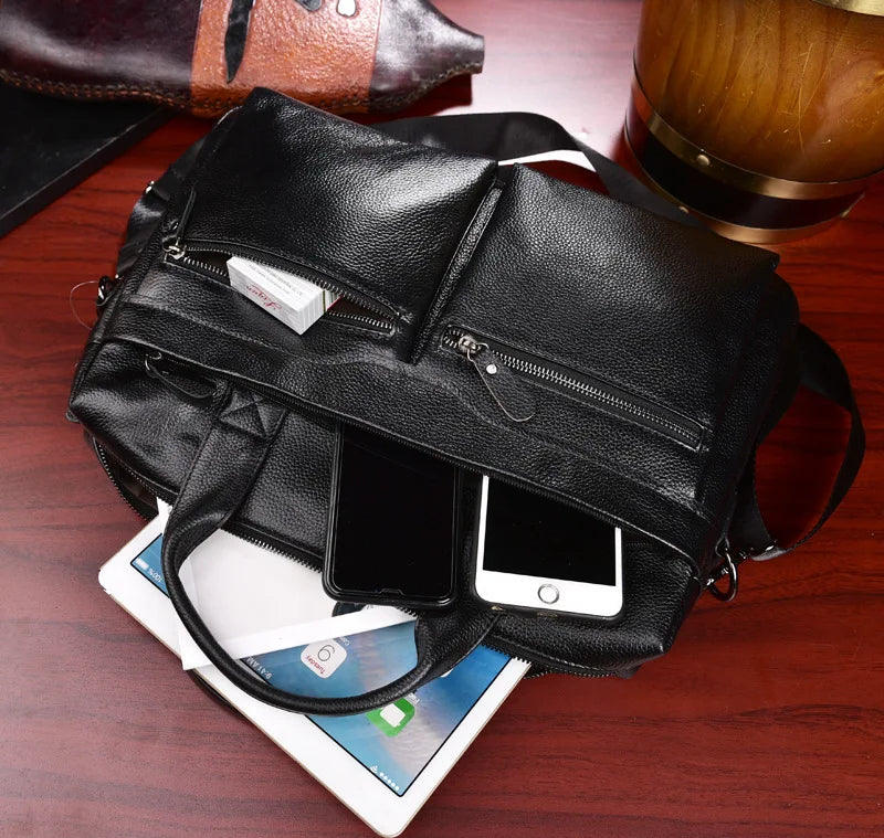 Genuine Cowhide Leather Briefcase – Laptop & Messenger Bag