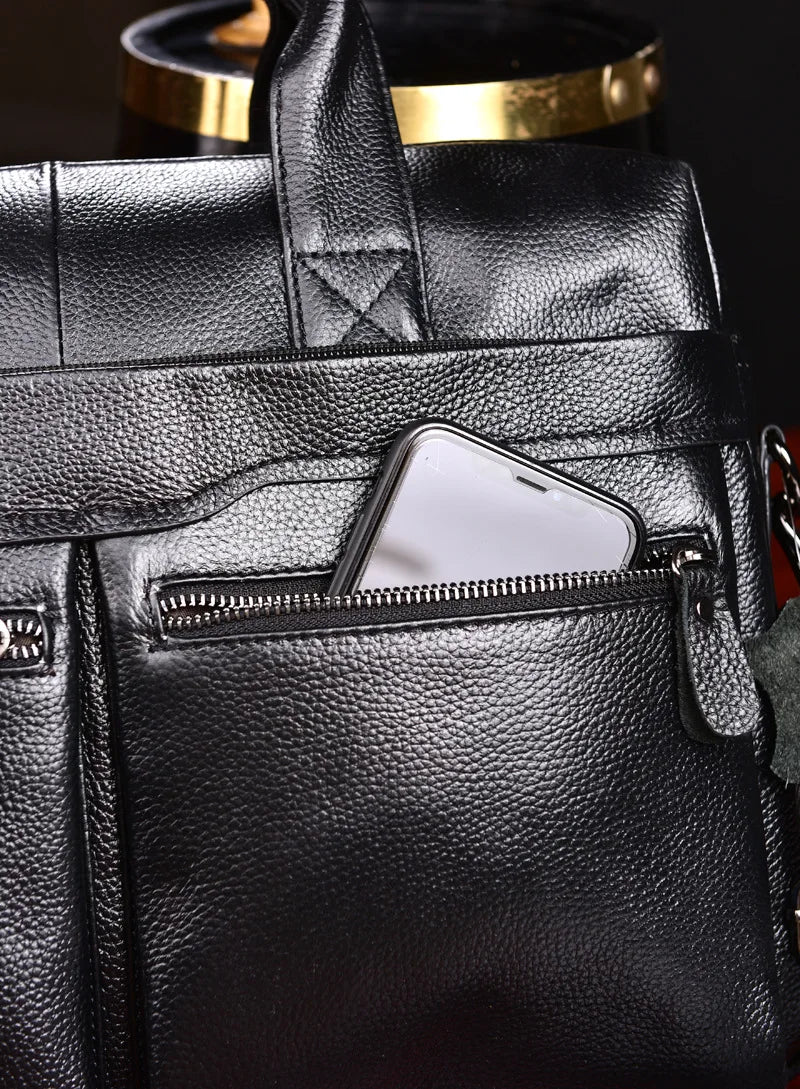 Genuine Cowhide Leather Briefcase – Laptop & Messenger Bag