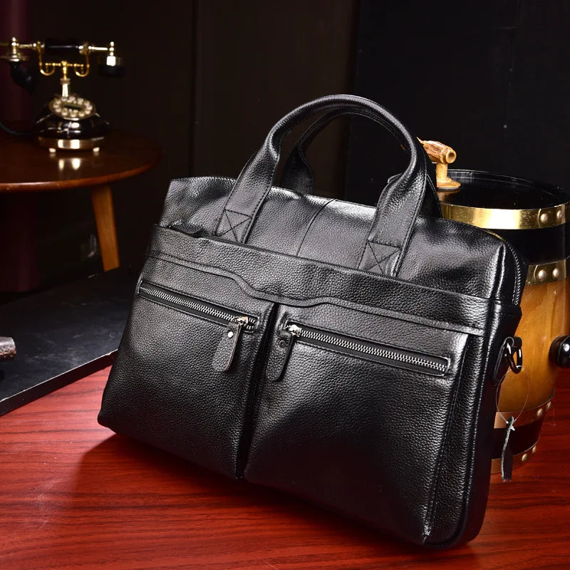 Genuine Cowhide Leather Briefcase – Laptop & Messenger Bag