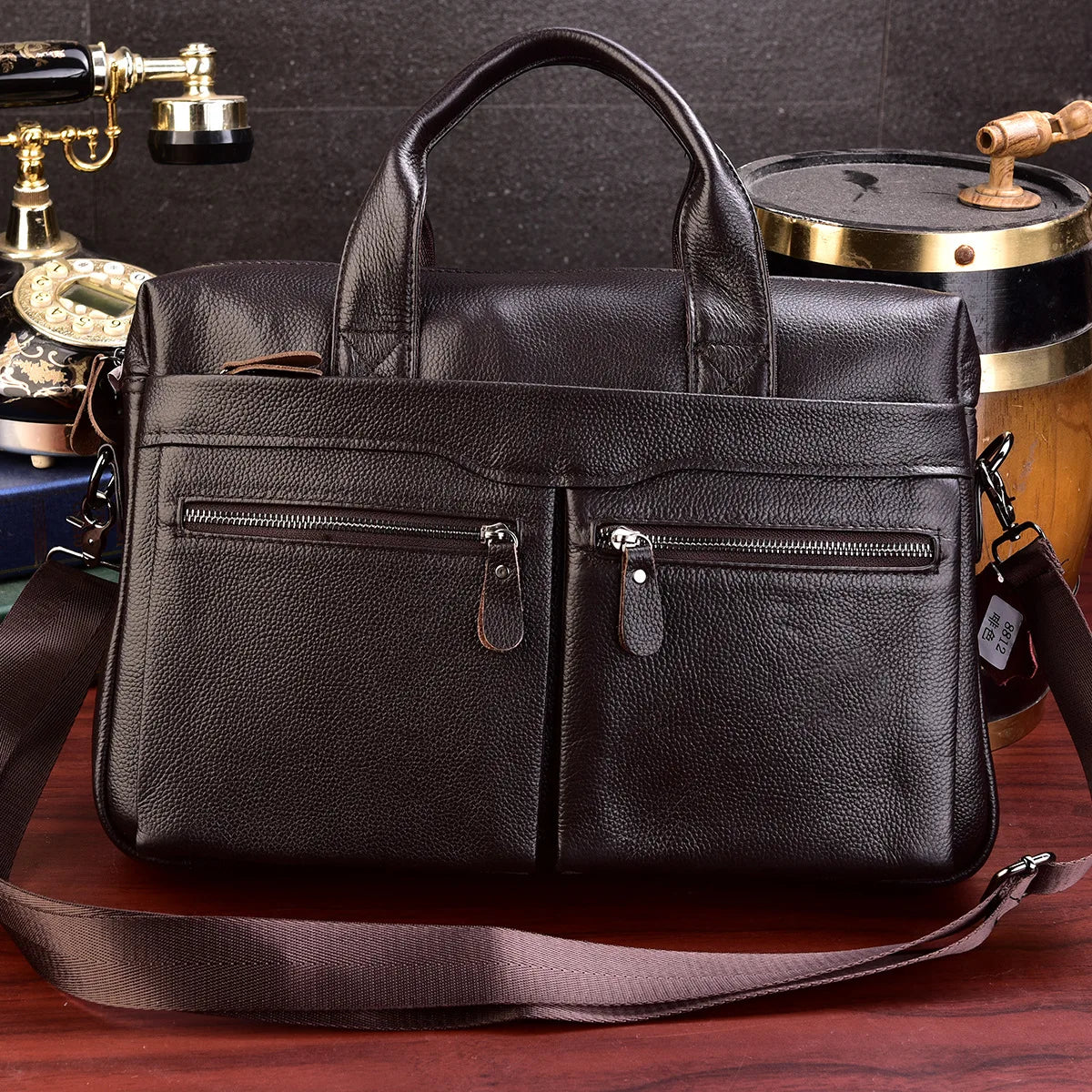Genuine Cowhide Leather Briefcase – Laptop & Messenger Bag