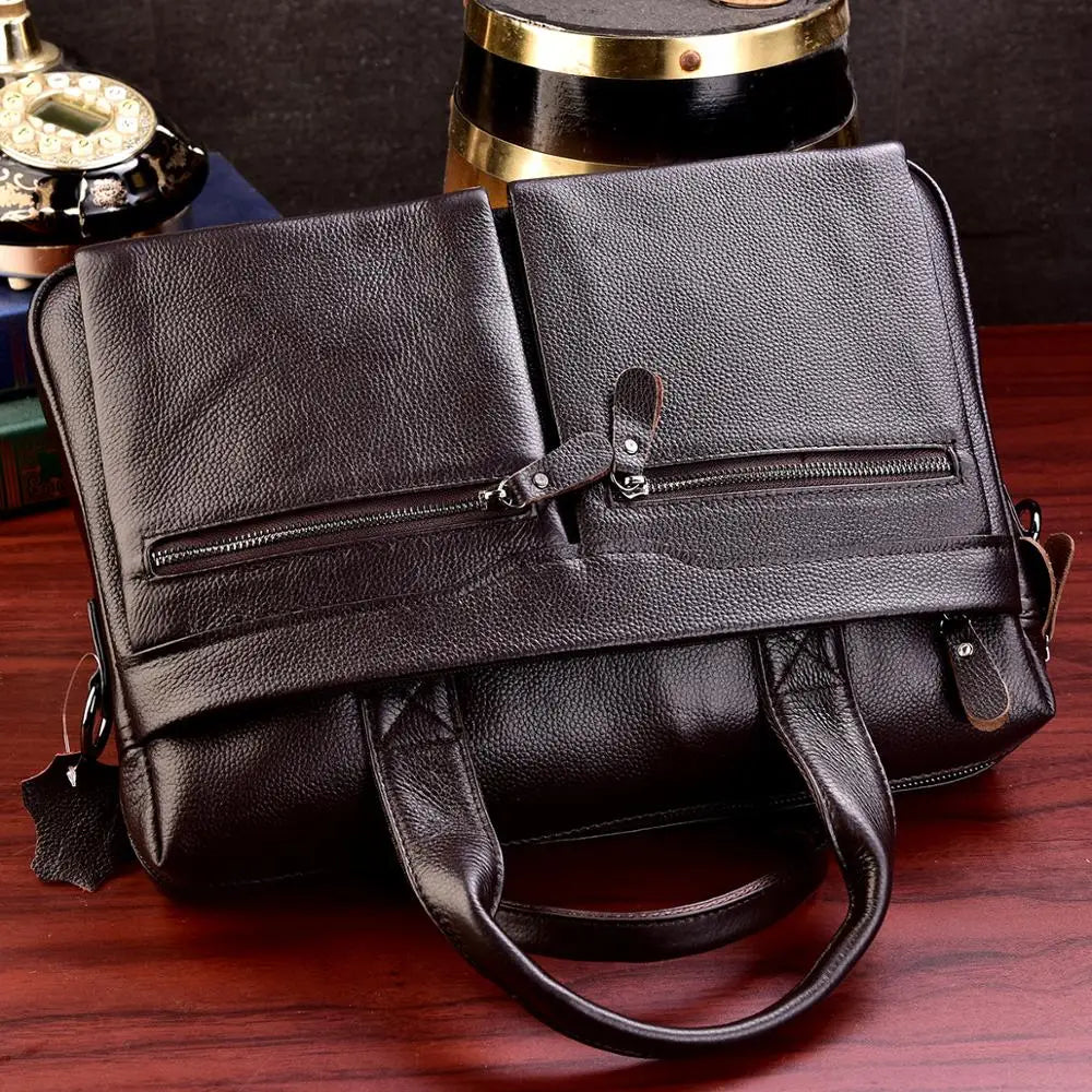 Genuine Cowhide Leather Briefcase – Laptop & Messenger Bag