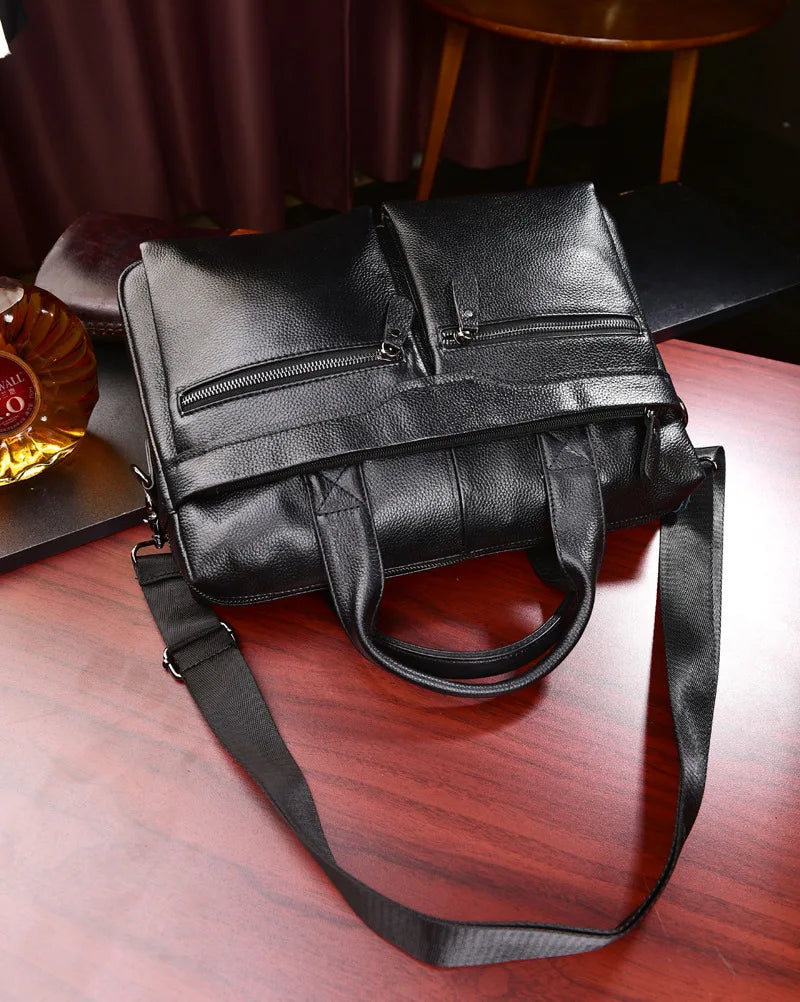 Genuine Cowhide Leather Briefcase – Laptop & Messenger Bag
