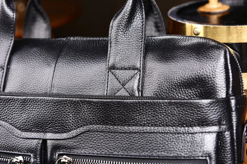 Genuine Cowhide Leather Briefcase – Laptop & Messenger Bag