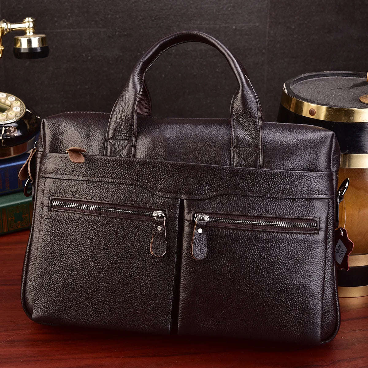 Genuine Cowhide Leather Briefcase – Laptop & Messenger Bag