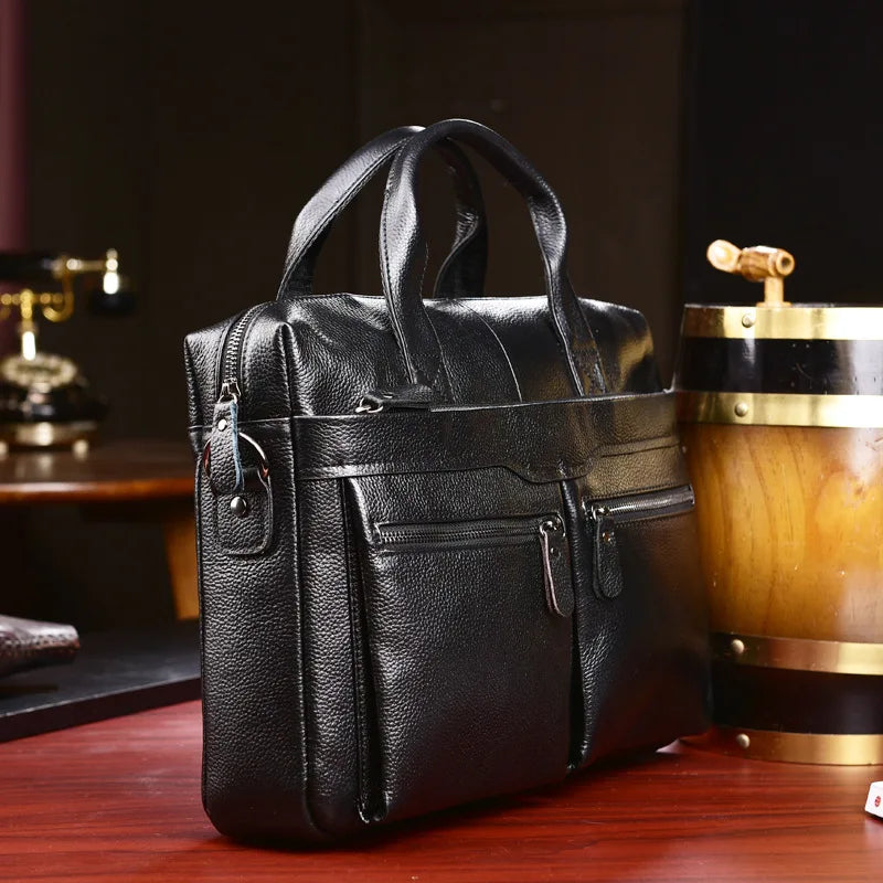 Genuine Cowhide Leather Briefcase – Laptop & Messenger Bag