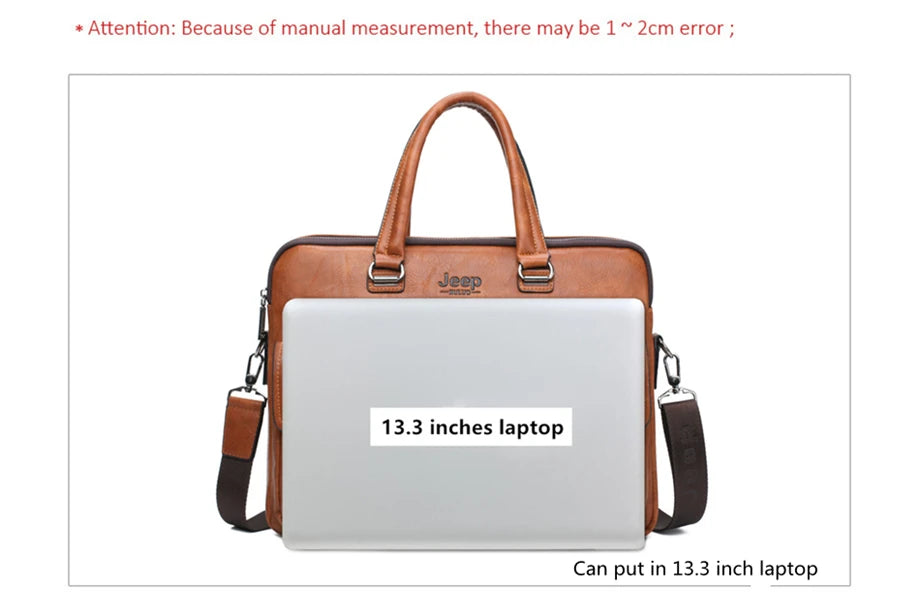 JEEP BULUO Men's Leather Briefcase Set 2pcs Laptop Bag