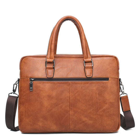 JEEP BULUO Men's Leather Briefcase Set 2pcs Laptop Bag