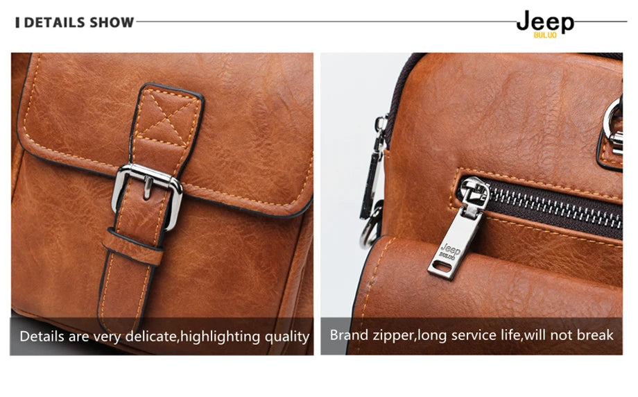 JEEP BULUO Men's Leather Briefcase Set 2pcs Laptop Bag