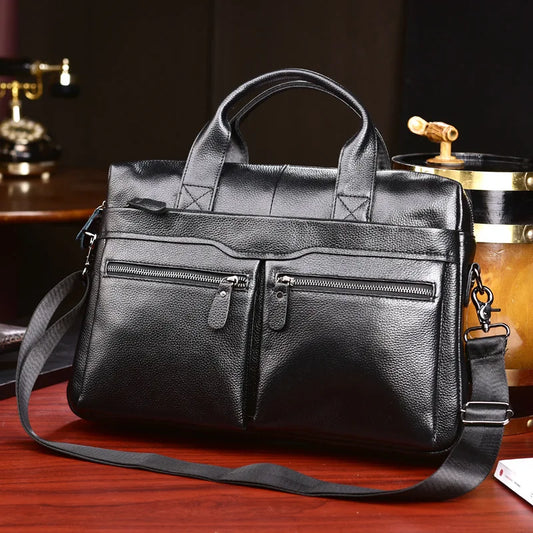 Genuine Cowhide Leather Briefcase – Laptop & Messenger Bag