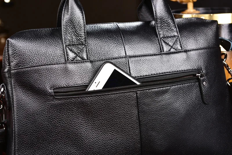 Genuine Cowhide Leather Briefcase – Laptop & Messenger Bag