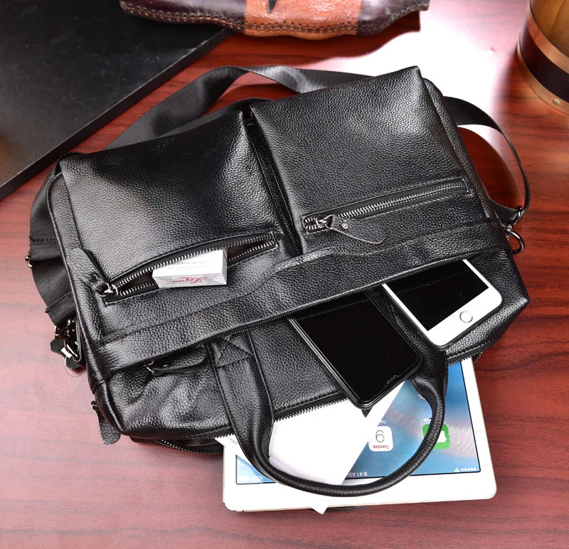 Genuine Cowhide Leather Briefcase – Laptop & Messenger Bag