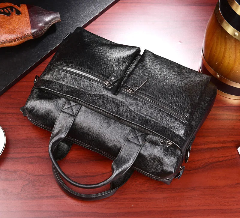 Genuine Cowhide Leather Briefcase – Laptop & Messenger Bag