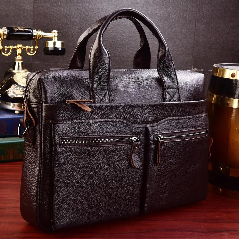 Genuine Cowhide Leather Briefcase – Laptop & Messenger Bag