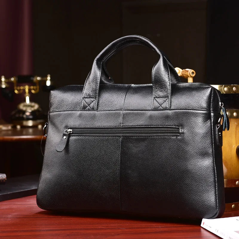 Genuine Cowhide Leather Briefcase – Laptop & Messenger Bag