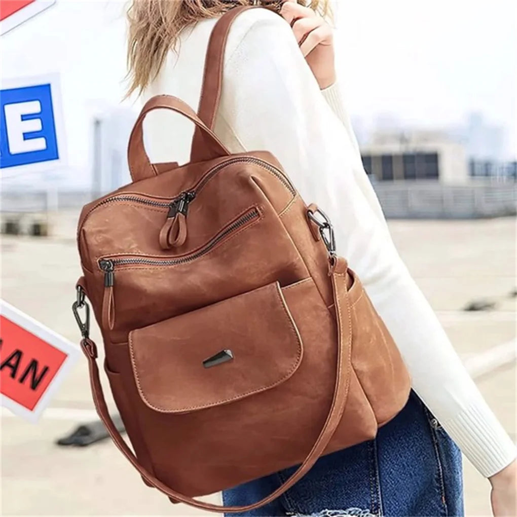 Waterproof PU Leather Backpack Purse (Brown)