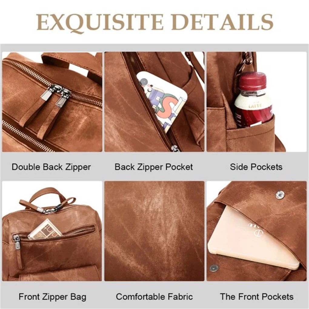 Waterproof PU Leather Backpack Purse (Brown)