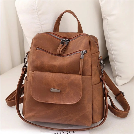 Waterproof PU Leather Backpack Purse (Brown)