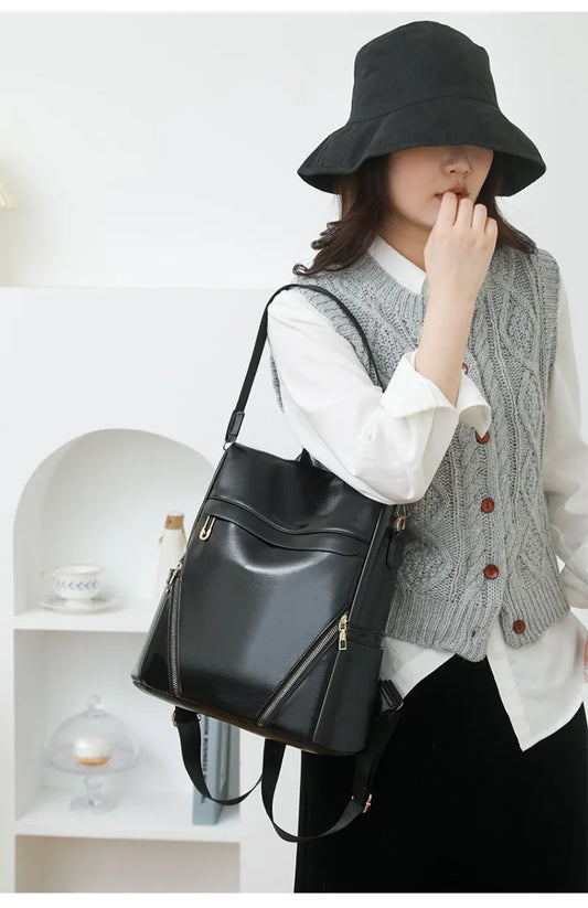 Leather Women's Backpack-Large Capacity & Stylish