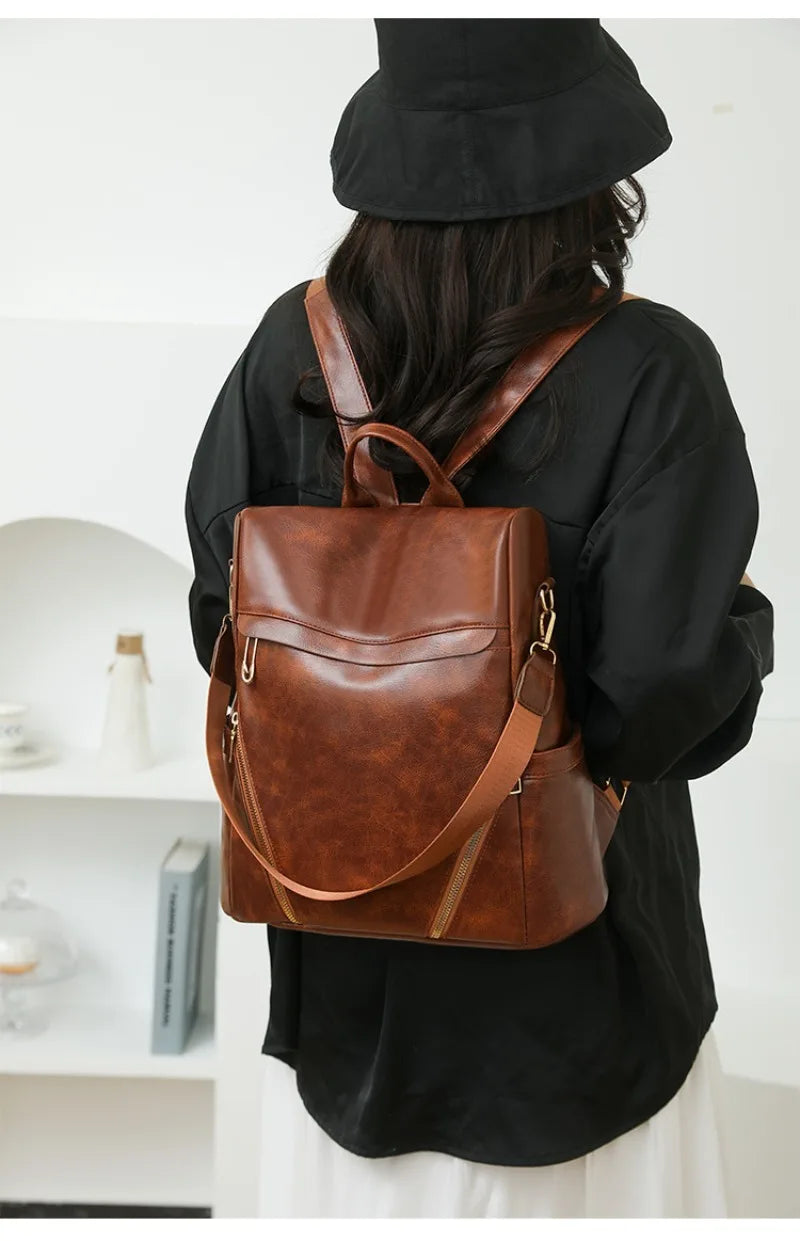 Leather Women's Backpack-Large Capacity & Stylish