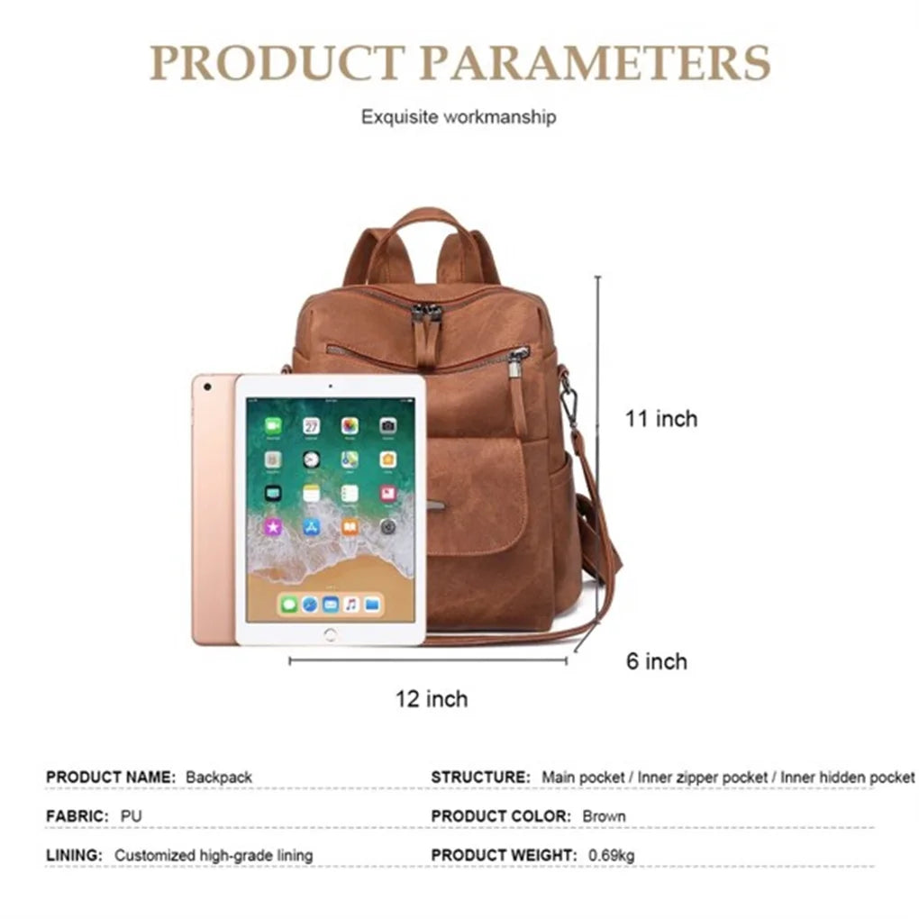 Waterproof PU Leather Backpack Purse (Brown)