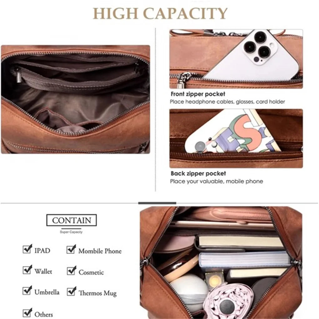 Waterproof PU Leather Backpack Purse (Brown)