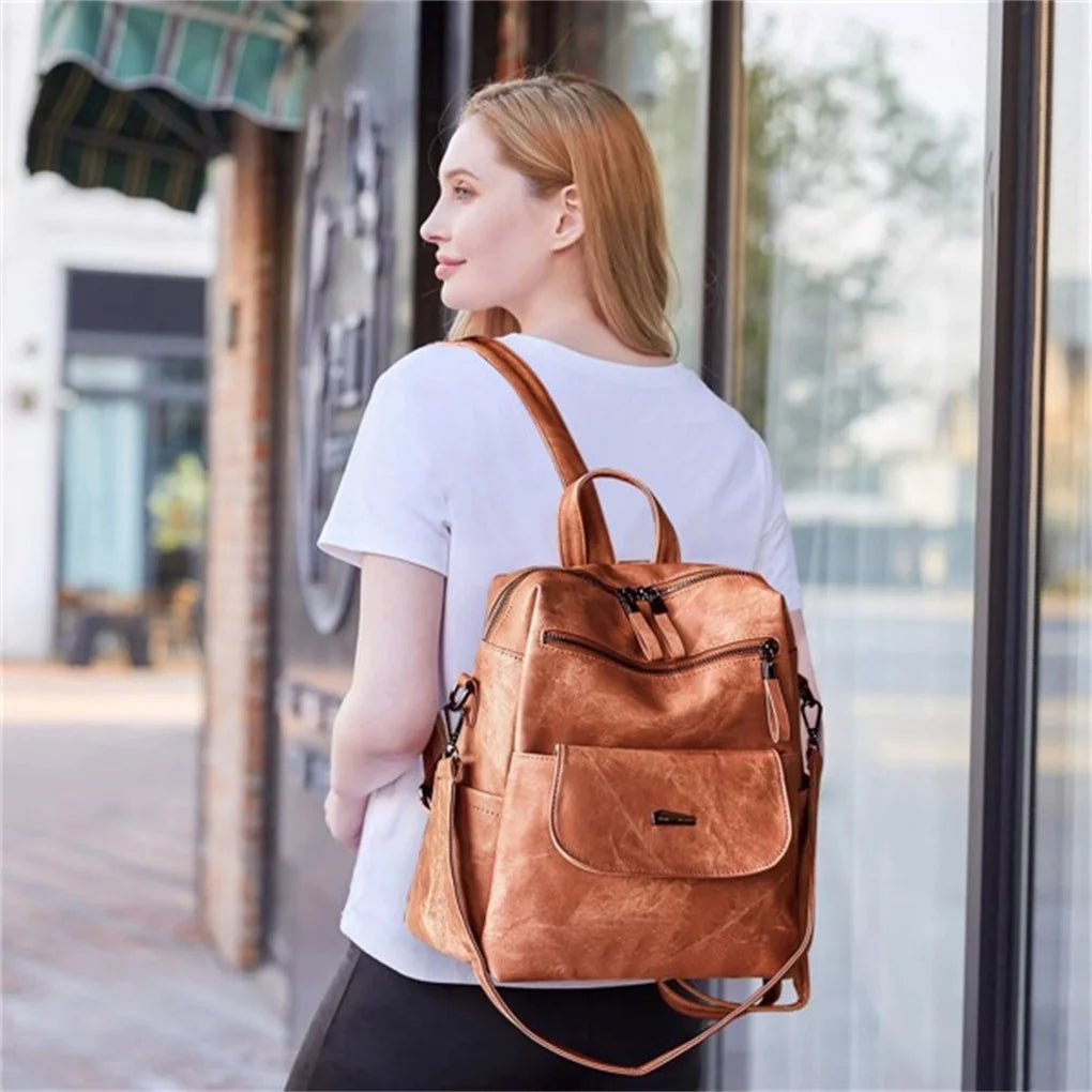 Waterproof PU Leather Backpack Purse (Brown)