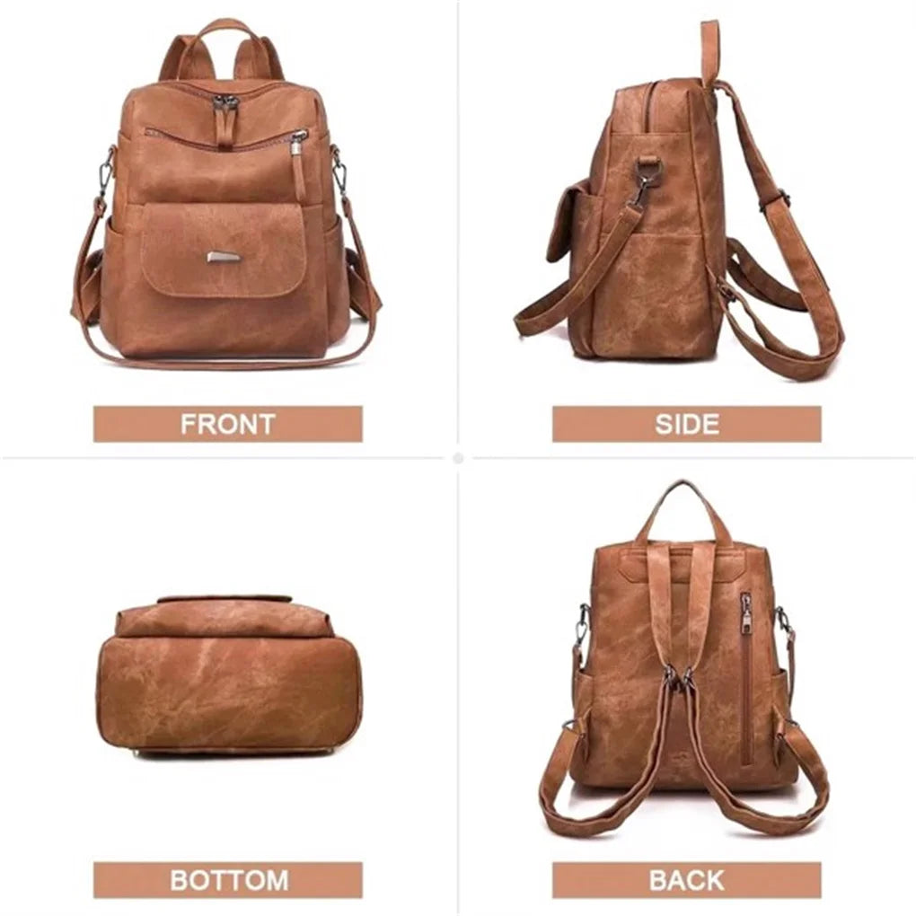 Waterproof PU Leather Backpack Purse (Brown)