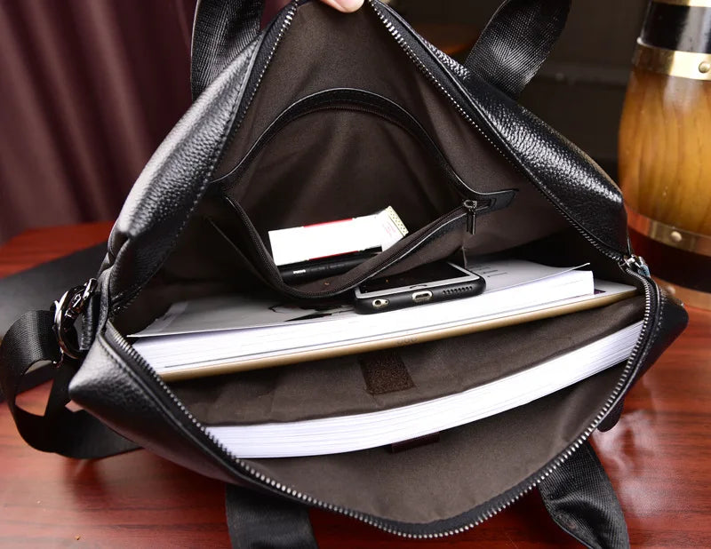 Genuine Cowhide Leather Briefcase – Laptop & Messenger Bag