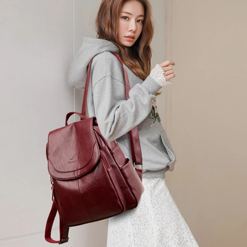 Women's Vintage PU Leather Backpack
