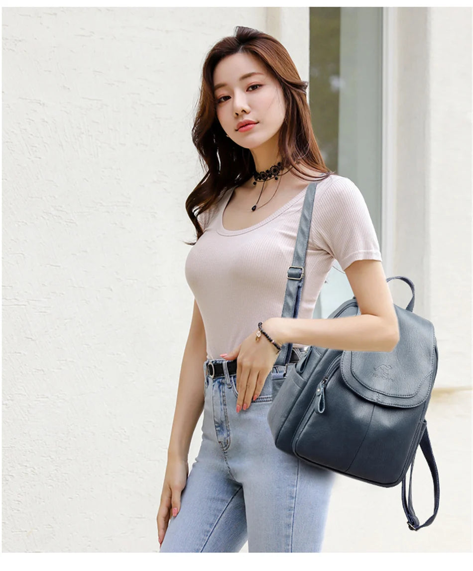 Women's Vintage PU Leather Backpack