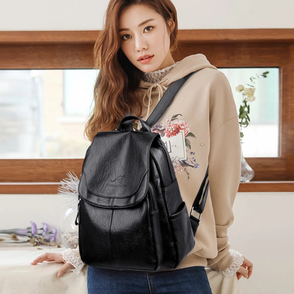 Women's Vintage PU Leather Backpack