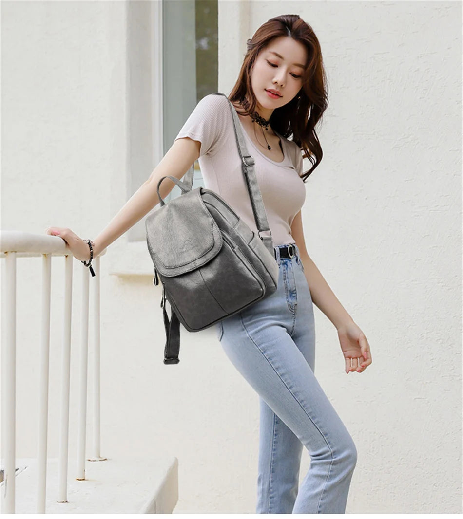 Women's Vintage PU Leather Backpack