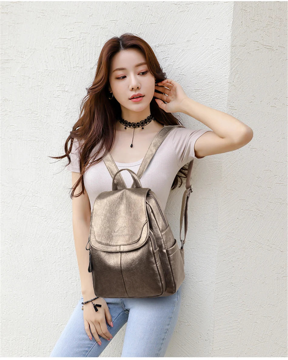 Women's Vintage PU Leather Backpack