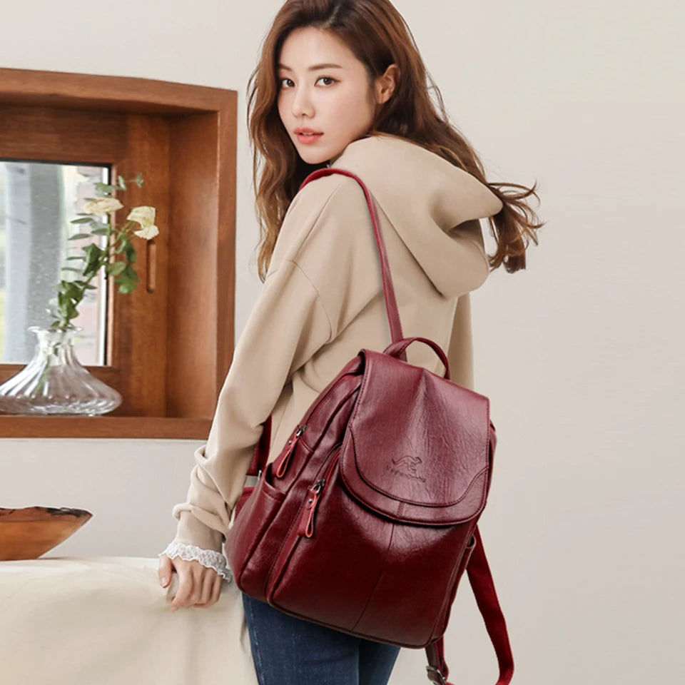 Women's Vintage PU Leather Backpack