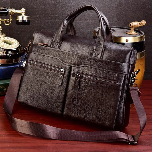 Genuine Cowhide Leather Briefcase – Laptop & Messenger Bag