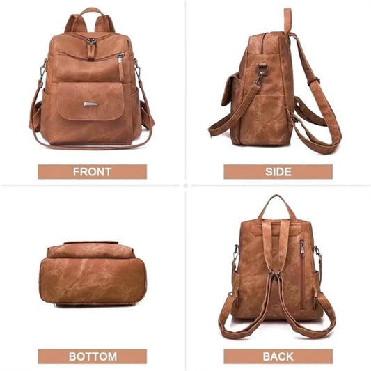 Waterproof PU Leather Backpack Purse (Brown)